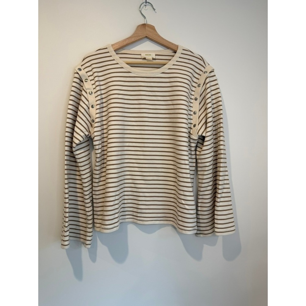 Anthropologie Maeve Slouchy Striped Brown and Ivory Long-Sleeve Tee, Size S